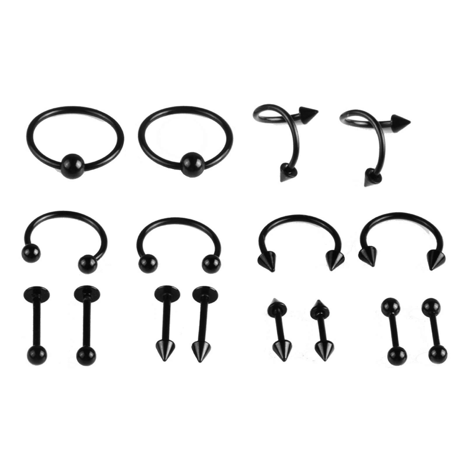 toataLOpens 16Pcs Surgical Steel Belly Button Rings Tongue Rings Barbells Belly Piercing, Lip Nose Eyebrow Stud Belly Tongue Rings Body Piercing Tool Jewelry Gift