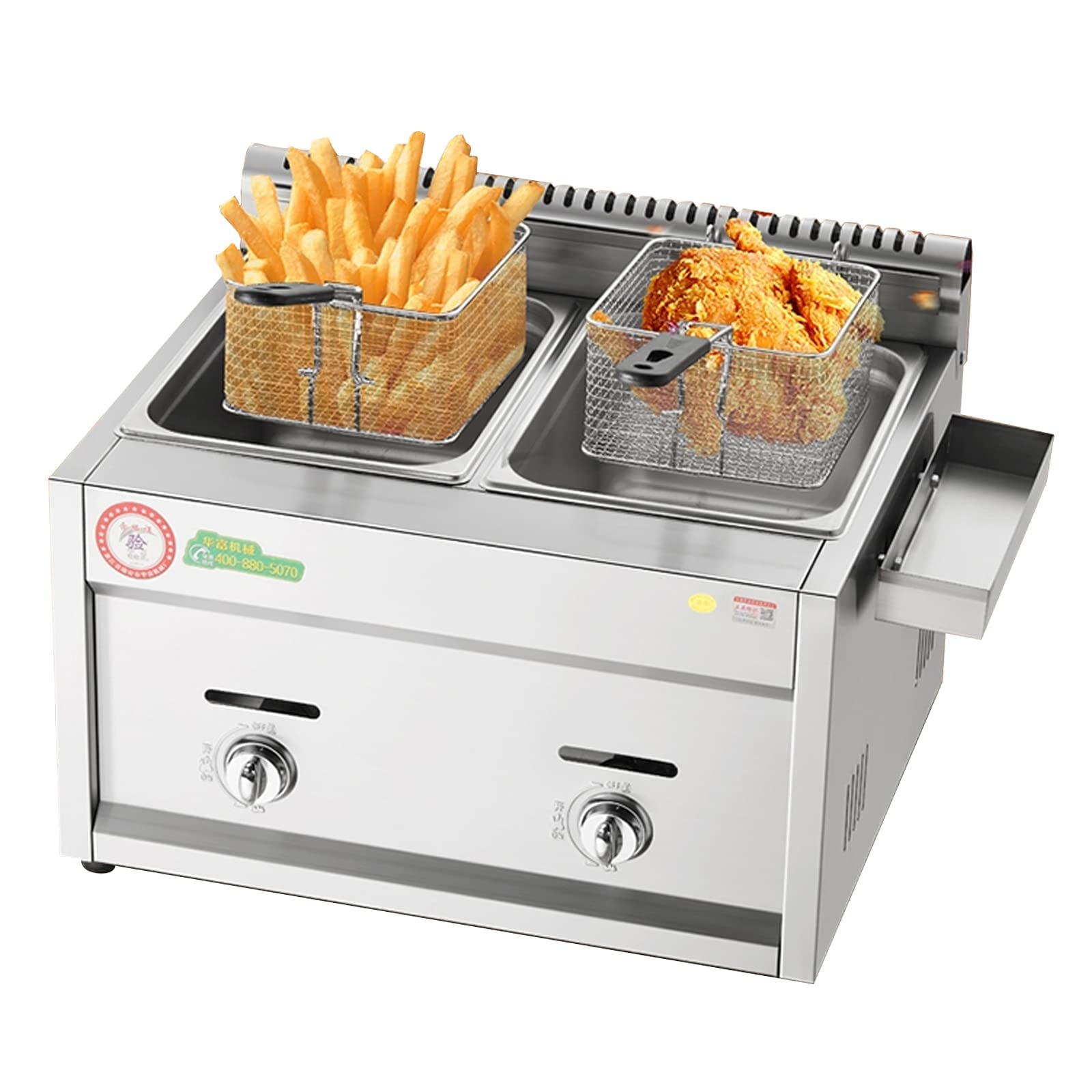 Freidora a Gas, freidora Comercial de GLP de Acero Inoxidable de 12 litros con Tapa para Patatas Fritas, donas, Pescado, Chimenea extraíble fácil de Limpiar