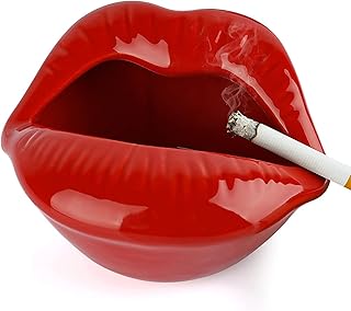 Creative Ceramic Cigarette Ashtrays with Lips Style,Tabletop Portable Modern Ashtrays for Outdoor Indoor Office Bar Patio Smoking,Handmade Craft Gift for Men Women (Claret)
