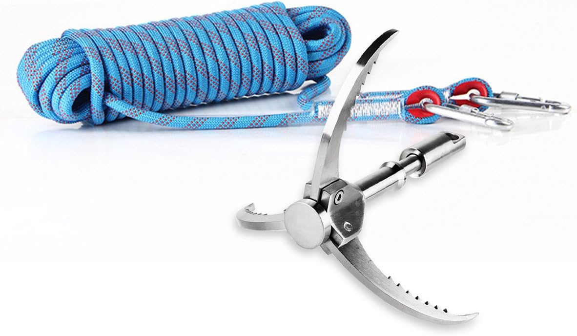 CGRTEUNIE Eunicom Multifunctional High Performance Stainless Steel Survival Foldable Grappling Hook 10m Climbing Rope 2 Pcs Carabiners Tool For Outdoor Activities