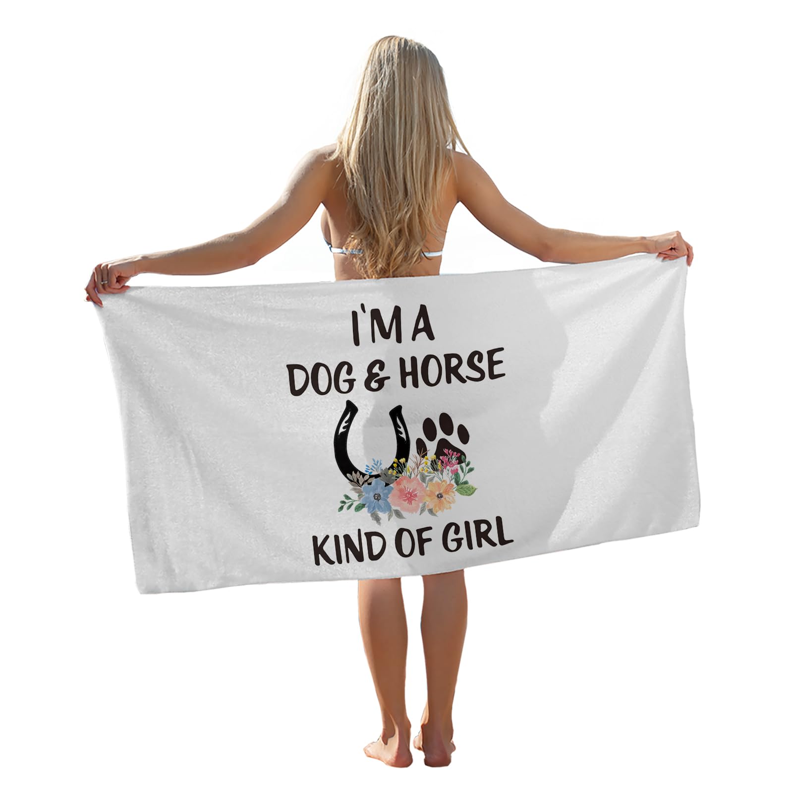 Tzhim Dog Horse Lover Gifts Beach Towel, Horse Girl Gifts Pool Towels, Dog and Horse Kind of Girl Sand Towel Large Bath Towels Gifts for Girls, Horse