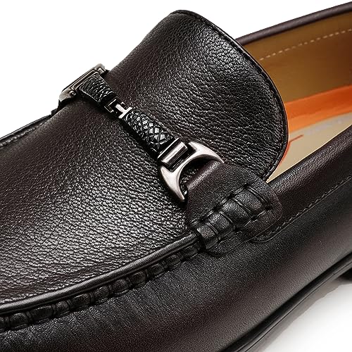 Image of Black Leather Dress Shoes for Men, Casual Metal Buckle Formal Business Shoes Wedding Slip on Loafer Party Dress Shoes
