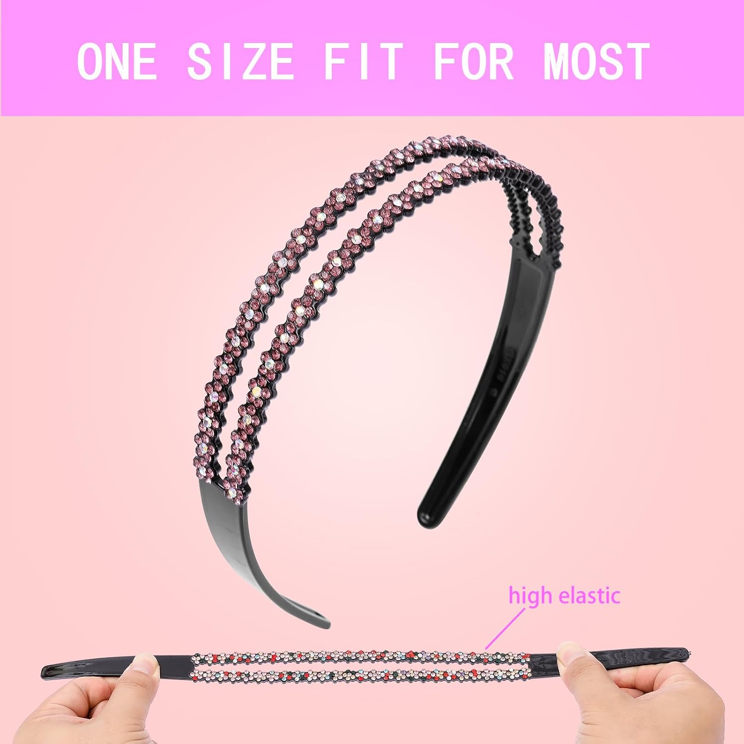 Rhinestone Headbands for Women Glitter,6PCS Non Slip Bling Hair | jeweled headbands,Sparkly,Sparkle,double headband,with Teeth,Flower,Plastic,Fancy,Makeup,Head Accessories,Prom,Party