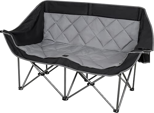 Romswi Silla de camping para 2 personas, sofá de gran tamaño para adultos, silla plegable de doble asiento resistente, 650 libras, sofá de camping