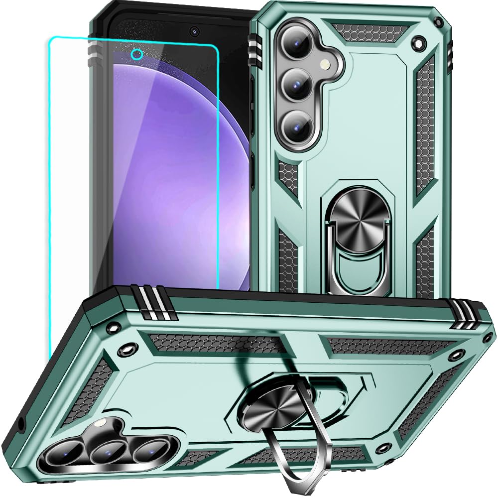 Yiakeng for Samsung Galaxy S23 FE Case: with HD Screen Protector - Military Grade Protective Cases with Ring for Samsung S23 FE (Dark Green, Samsung