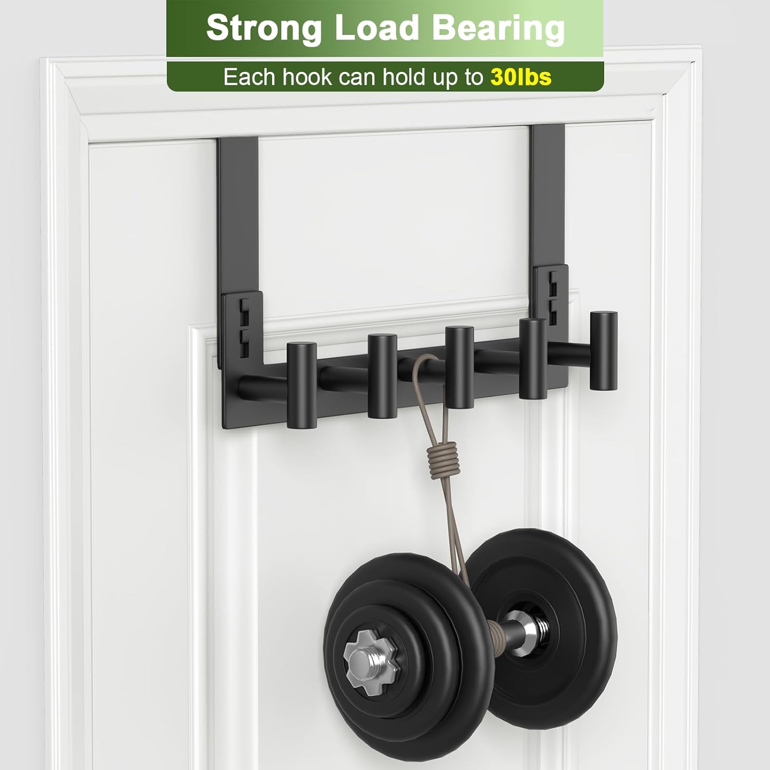 Stainless Steel Over Door Hooks, Over Door Hanger Holder for Robe Cloths, Heavy Duty Towel Hooks, Coat Rack, Doors Organizer for Bathroom, Bedroom, Locker Room & Closet (1 Pack, Black)