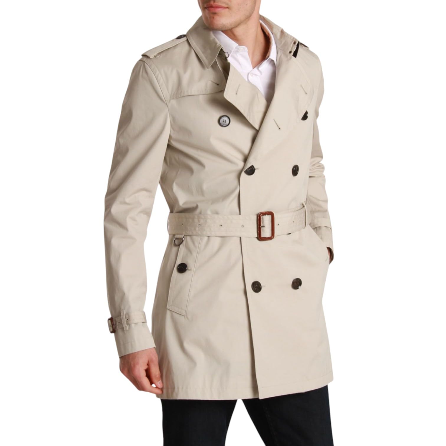 BURBERRY Men's Britton Double Breasted Trench Coat, Short Length (US, Numeric, 38, Regular, Regular, Stone)