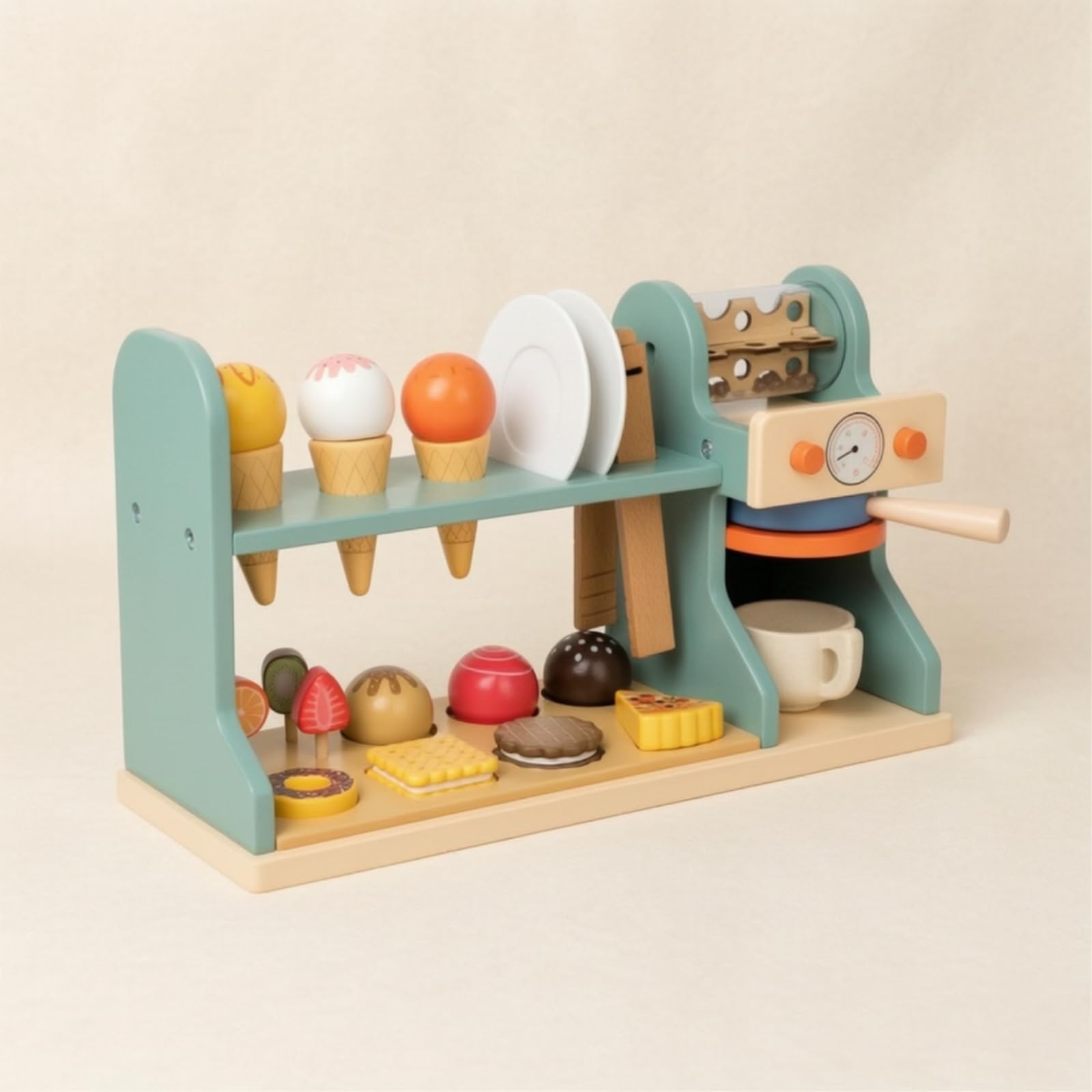 Negozio di Gelati e caffè Giocattolo in Legno Educativo Caffetteria Giocattolo in Legno Robusto Set Gelateria con Accessori per Bambini da 4 a 6 Anni