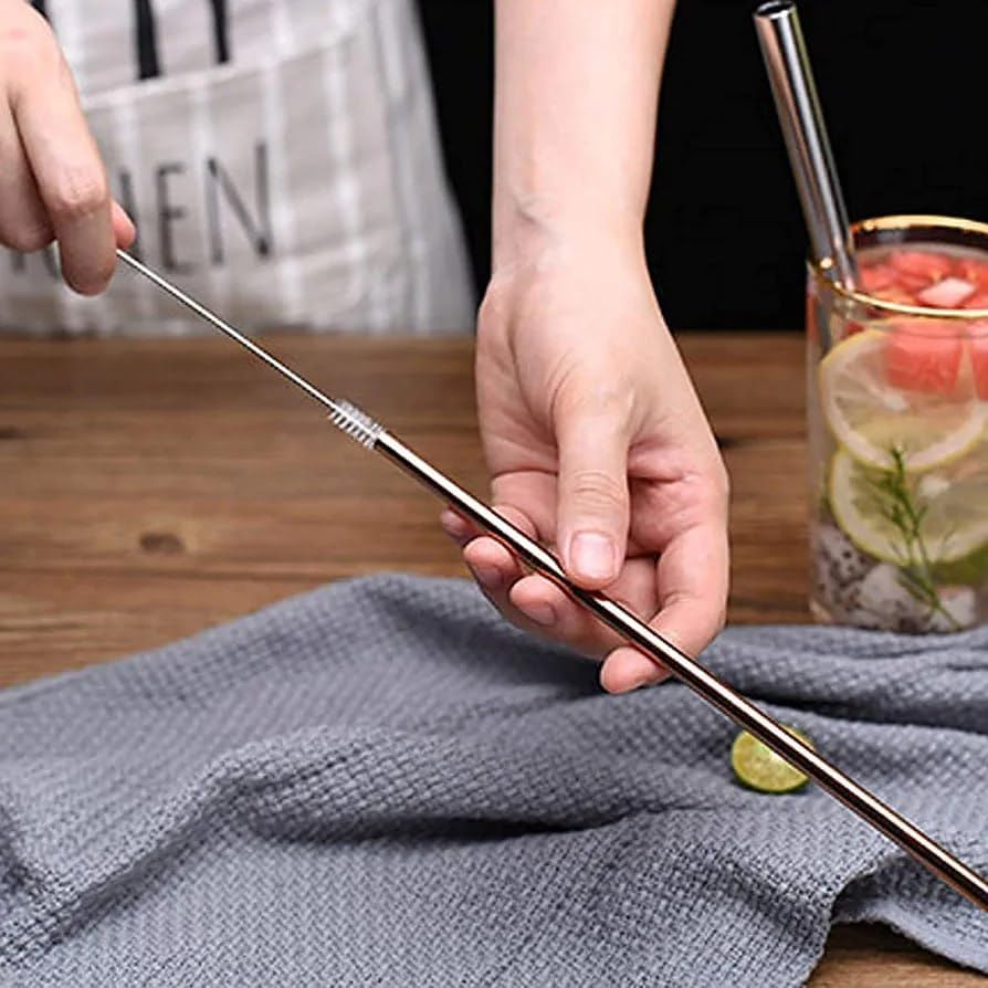 Image of Stainless Steel Fusion Glass Tumbler with Stainless Steel Metal Straws and Cleaning Brush with Steel Lid (SIP Easy 400ML)
