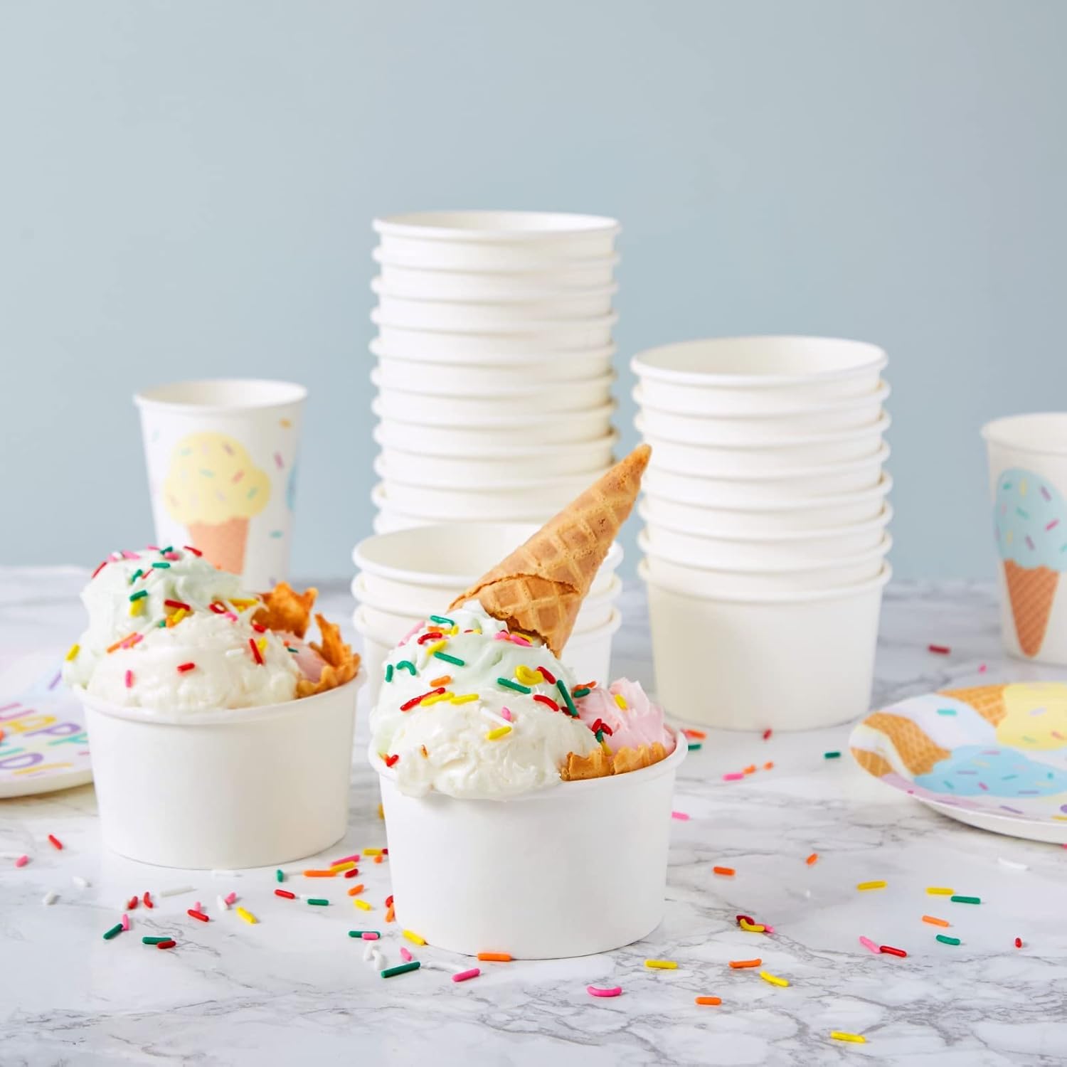 Stockroom Plus Ice Cream Cups - 8 Oz, White, 200-Pack, Classic - Disposable Snack Cups for Ice Cream Sundae Bar Supplies - Disposable Dessert Bowls