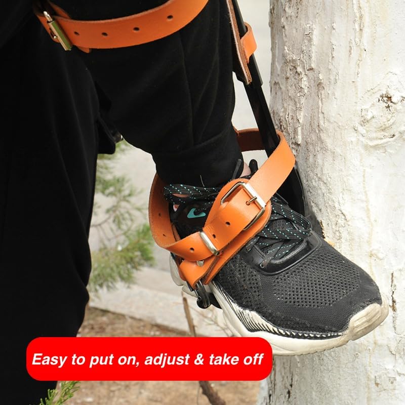 Forged Steel Tree Climbing Spikes, Adjustable Tree Climbing Gear, Climbing Spurs Gaffs with Leather Pads, Arborist Climbing Equipment Tree Work Hunting Gear with Straps & Gloves