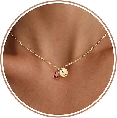 Initial Birthstone Necklace for Women, Dainty Gold Necklace for Women with Initial Birthday Gifts for Her Teen Trendy Stuff Letter A-Z Pendant Mothers Day Necklaces Gifts for Mom Daughter Sister Christmas Jewelry
