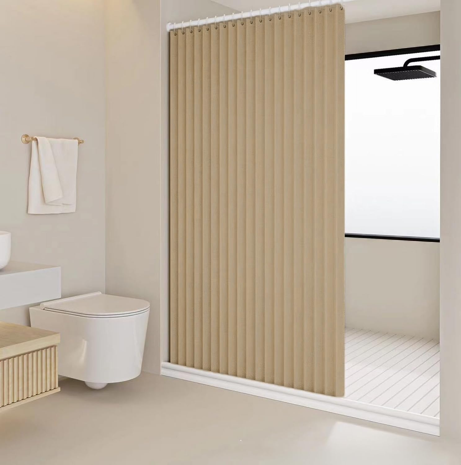 Rideau de Douche Pliable et imperméable avec Crochets, idéal pour Les salles de Bain et Les séparations de pièces.- W140cmxH200cm-Light Brown
