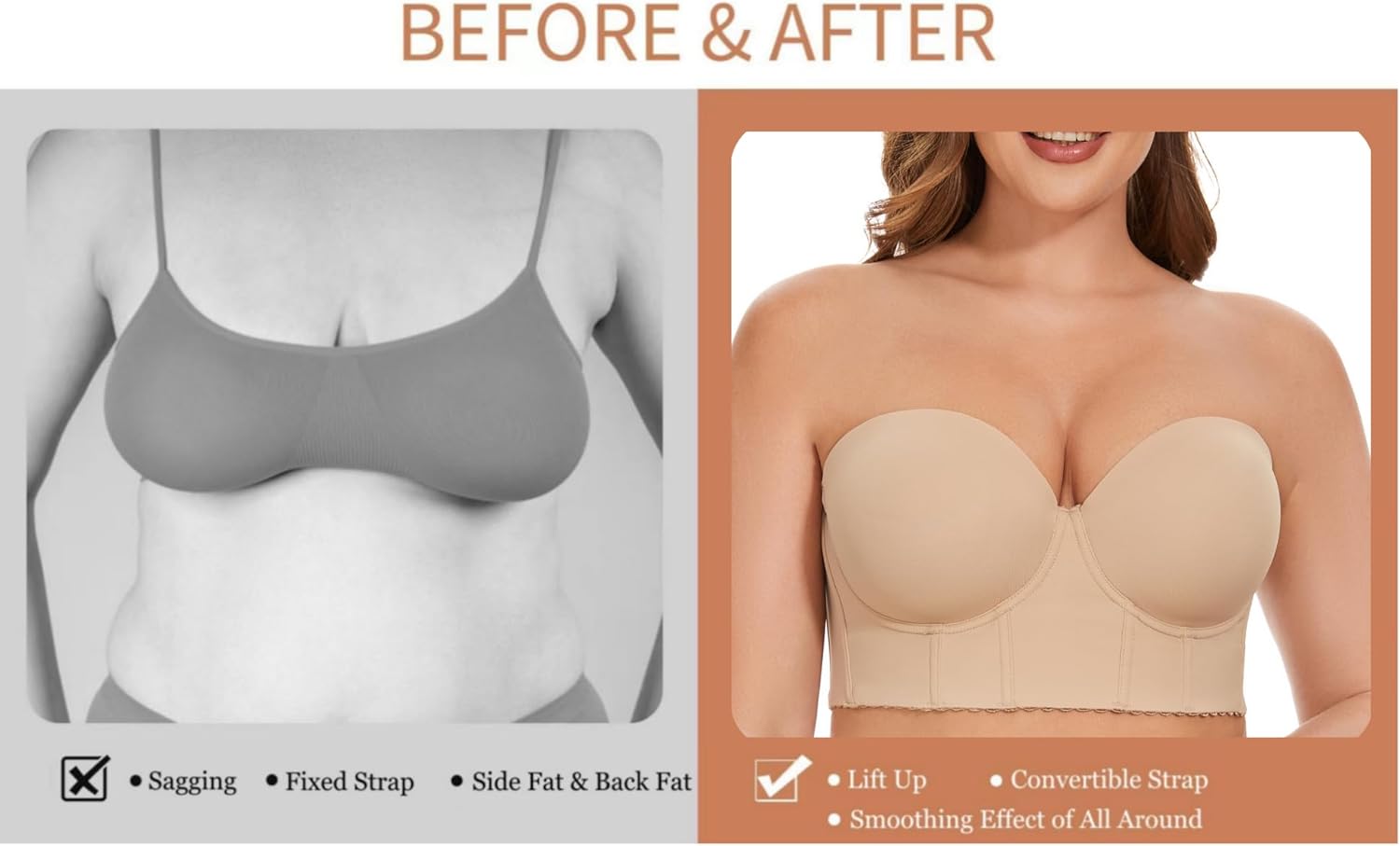 SEA BBOT Women Longline Strapless Bra Full Figure Corset Bra Hide Back Fat - Image 6