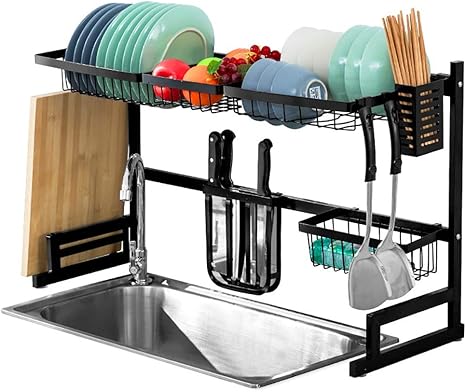 Amazon ステンレス製流し台 黒流し皿箸置きキッチン多層収納ラック 85cm キッチンツールスタンド オンライン通販