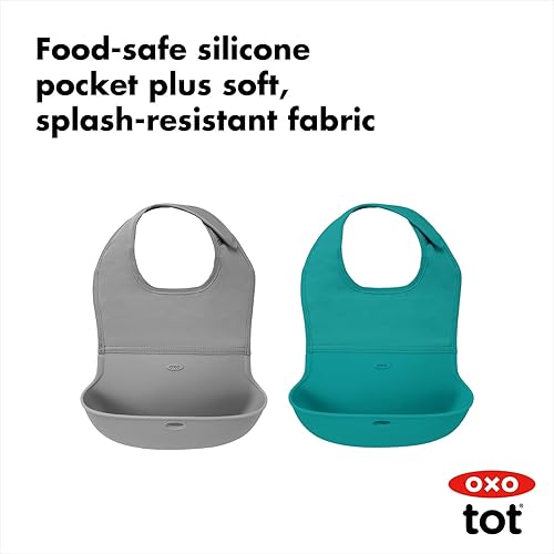 Miniatura 31 de OXO Tot Babero enrollable, paquete de 2, flor y anochecer Flor/anochecer,Llovizna/Flor,Llovizna/anochecer,Llovizna/Ópalo,Lila/Ópalo,Azul/gris,Verde