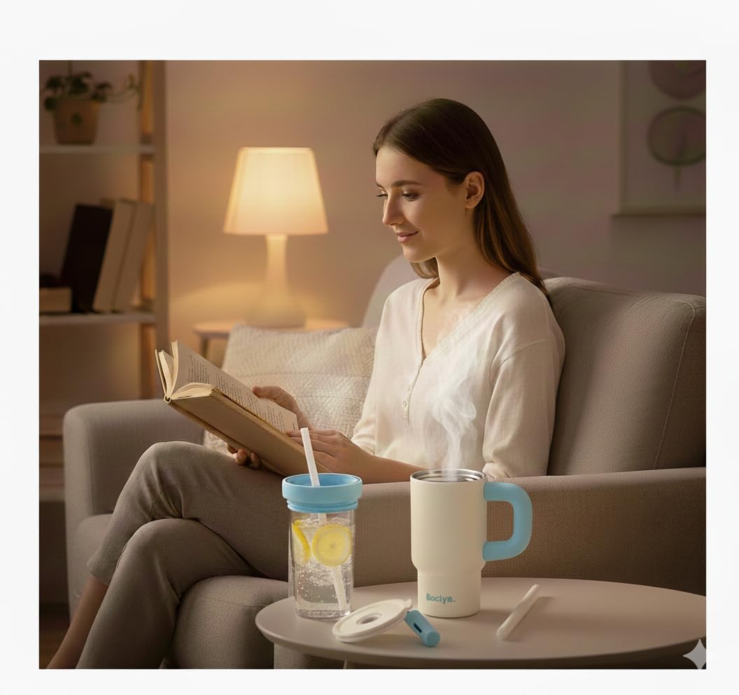 ZZT 17 oz Tumbler with Handle & Straw Lid – Insulated Stainless Steel Water Bottle,dual-use, built-in glass integrated cup,used as glass bottle, easy to clean– Hot/Cold Drink - Image 7