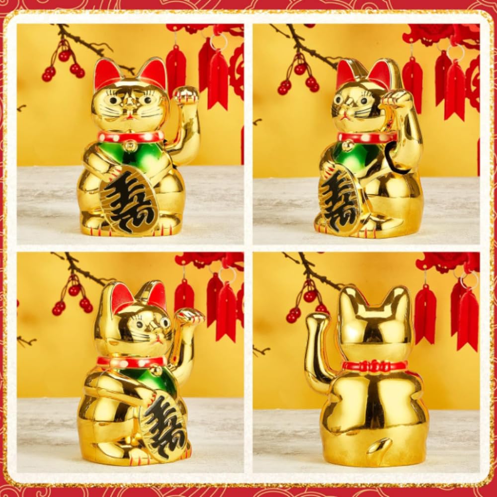 LetCart Chat porte-bonheur Meneki Neko - 5 pouces - Doré - Chance