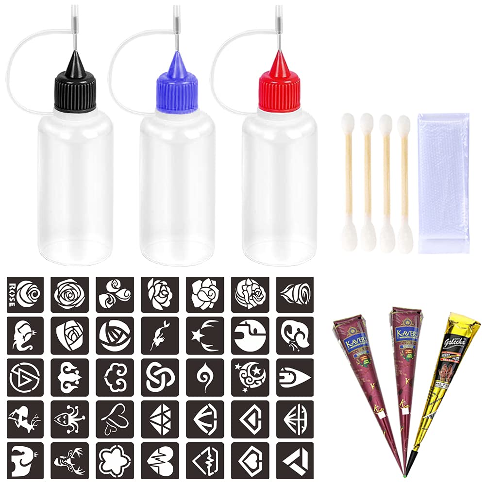 Buy Jagua Henna Temporary Tattoo Kit Applicator Bottles with Stencils