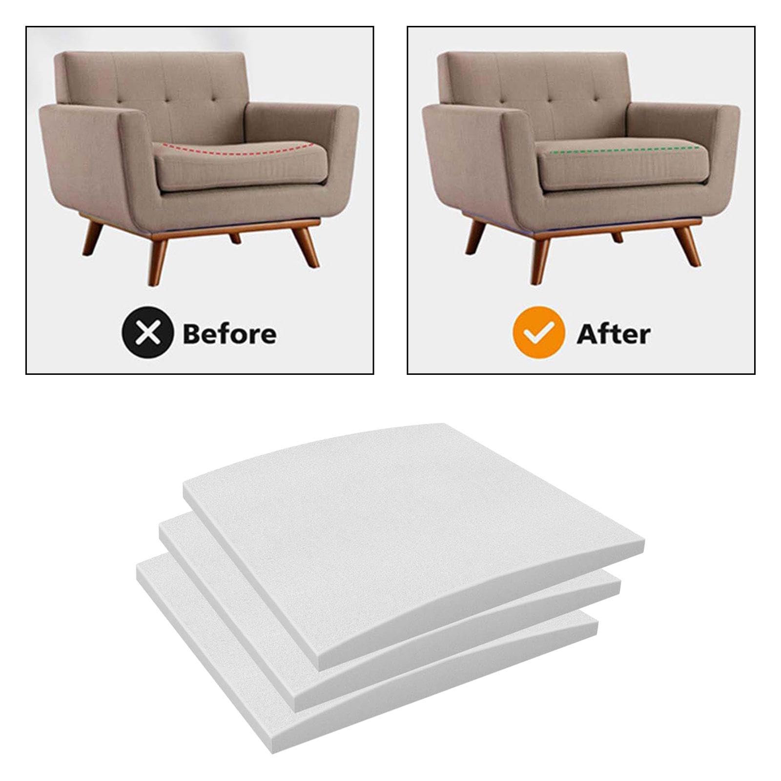 3 Pièces Coussin de Soutien Canapé Coussin de Soutien Siège Affaissé Mousse pour Fauteuil Courbé Coussin sous Assise pour Réparation Mousse Haute, Dureté Blanche 70