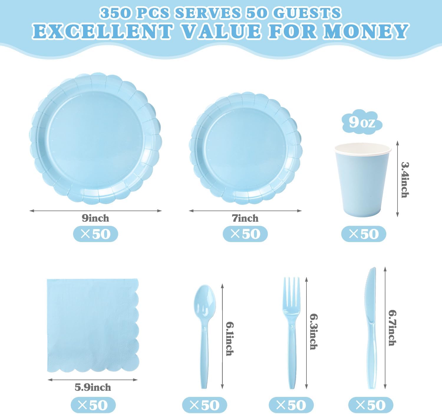 Vyntra 350 Pcs Light Blue Paper Plates and Napkins Party Supplies image 5