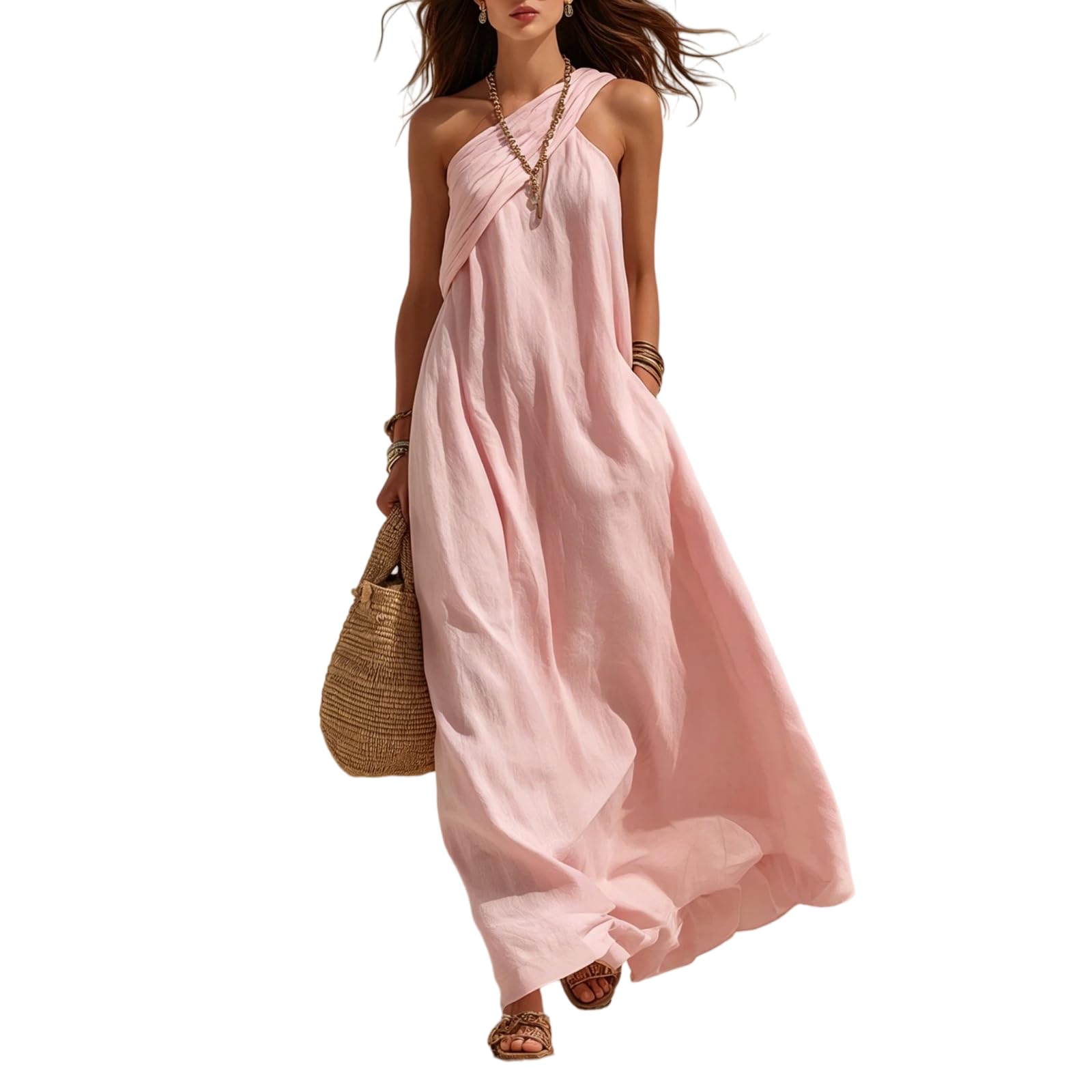 Vestido Casual Plisado con torceras para Mujer, Holgado y sólido para el día