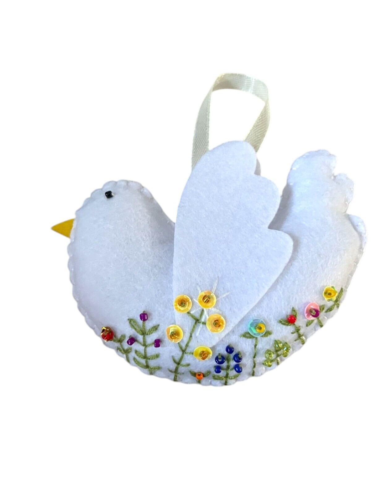 Handmade felt Easter decorations hanging ornaments bunny, chicken, egg (white flower bird)