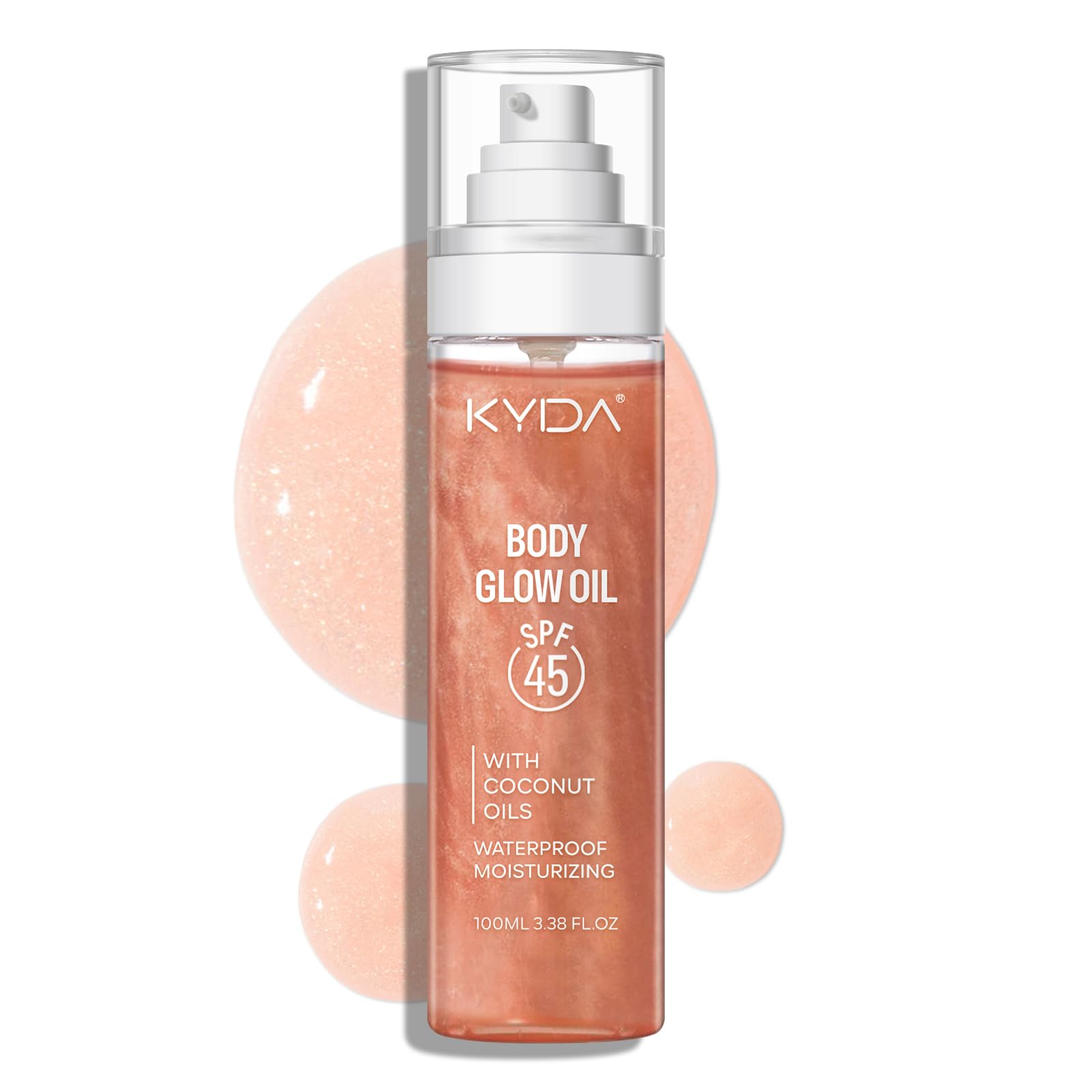 Aceite corporal brillante, SPF 45 de amplio espectro, aceite corporal protector solar con mica oro rosa, cocos hidratantes, protector solar de verano, hidratante resistente al agua, 3.38 onzas
