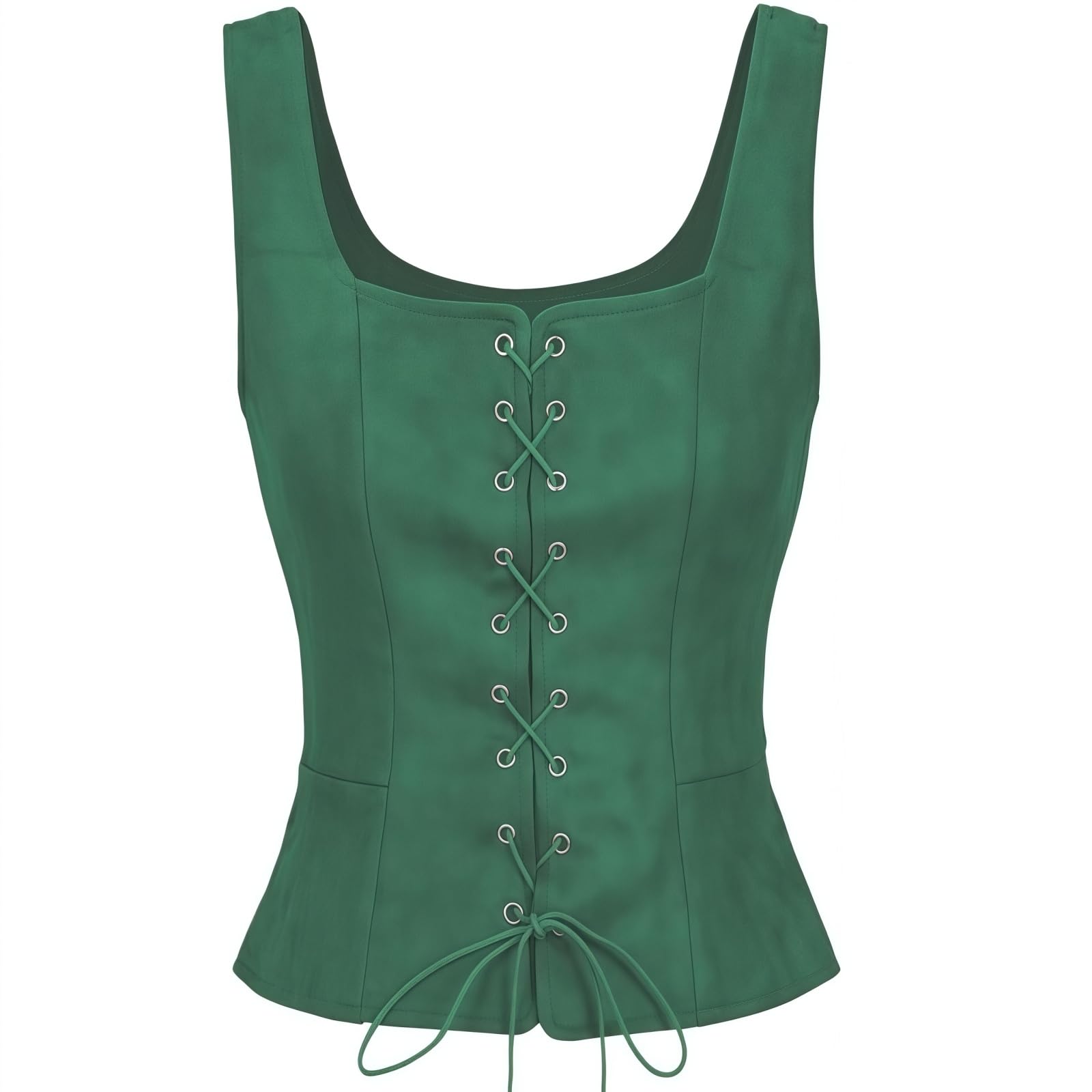 Women's Renaissance Corset, Vintage Faux Suede Medieval U Neck Lace-up Waistcoat, Sleeveless Drawstring Retro Steampunk Viking Vest Gothic Victorian Costume Bodice Top for Halloween Party Cosplay