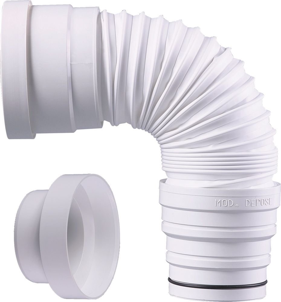 Regiplast PES Pipe extensible souple en polypropylène ø 93/​100/​110 mm + réduction 80/​100 Blanc