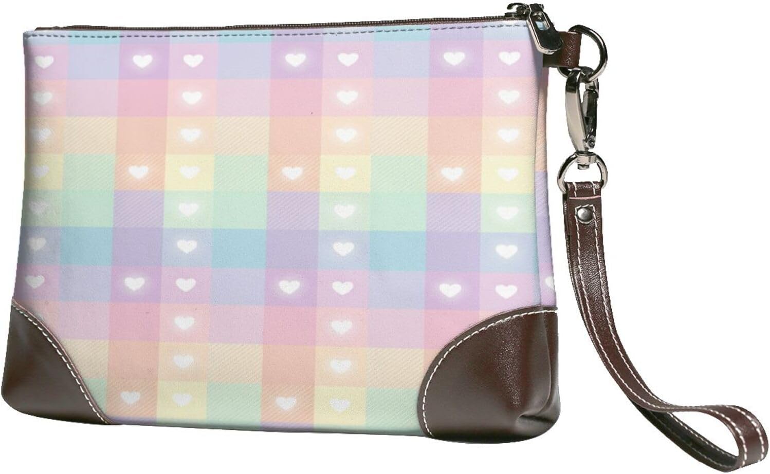 Wristlet Purses for Women, Genuine Leather Clutch Wallet Handbags | Smooth Zipper, Rainbow Plaid