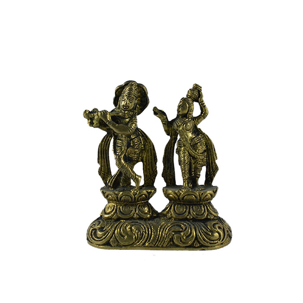 Statue de divinité hindoue Radha Krishna Devyom laiton, idole sacrée de maison