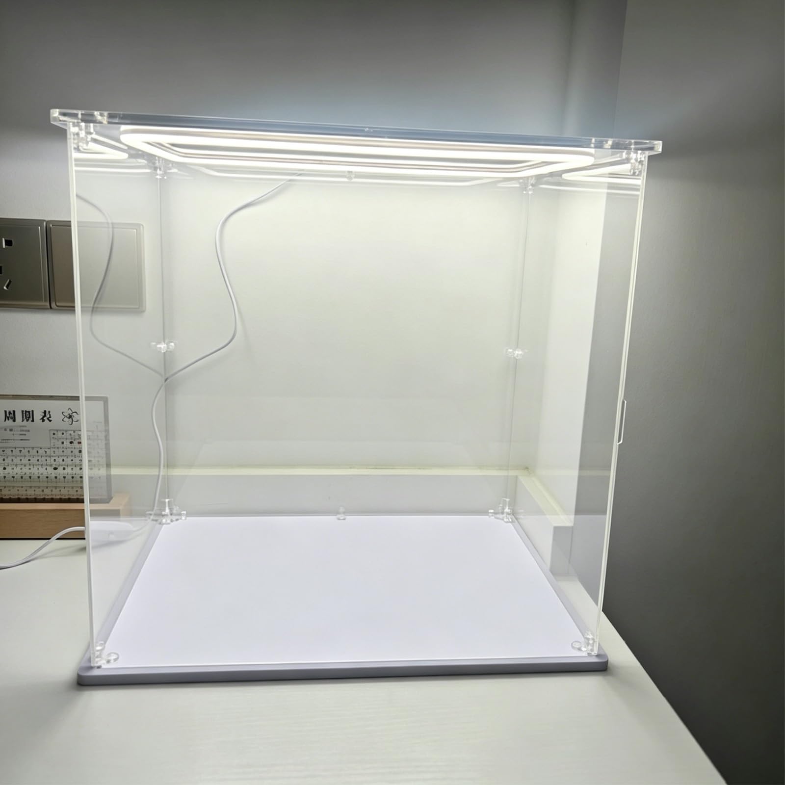 LZMZMQ Vitrina de Acrílico Vitrina Expositora De Acrílico Transparente con Iluminación (80 70 60 50 40 30 20 10 Cm), Cajas De Acrílico Transparente, Vitrina De Protección(50x35x25cm/20x14x10)