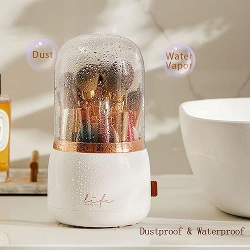 Miniatura 5 de Organizador de brochas de maquillaje rosa con tapa giratoria de 360 grados 2023 Organizador de brochas de cosméticos transparente para tocador,