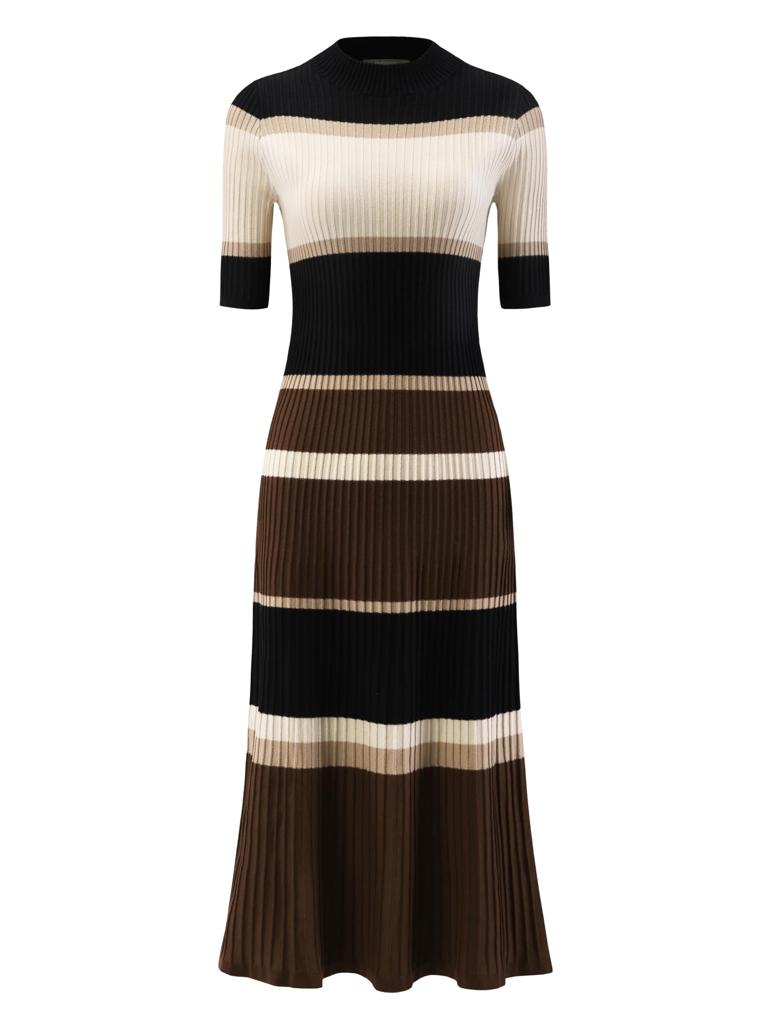 Womens Knit Striped Dresses Short Sleeve Midi Ribbed Sweater Dress