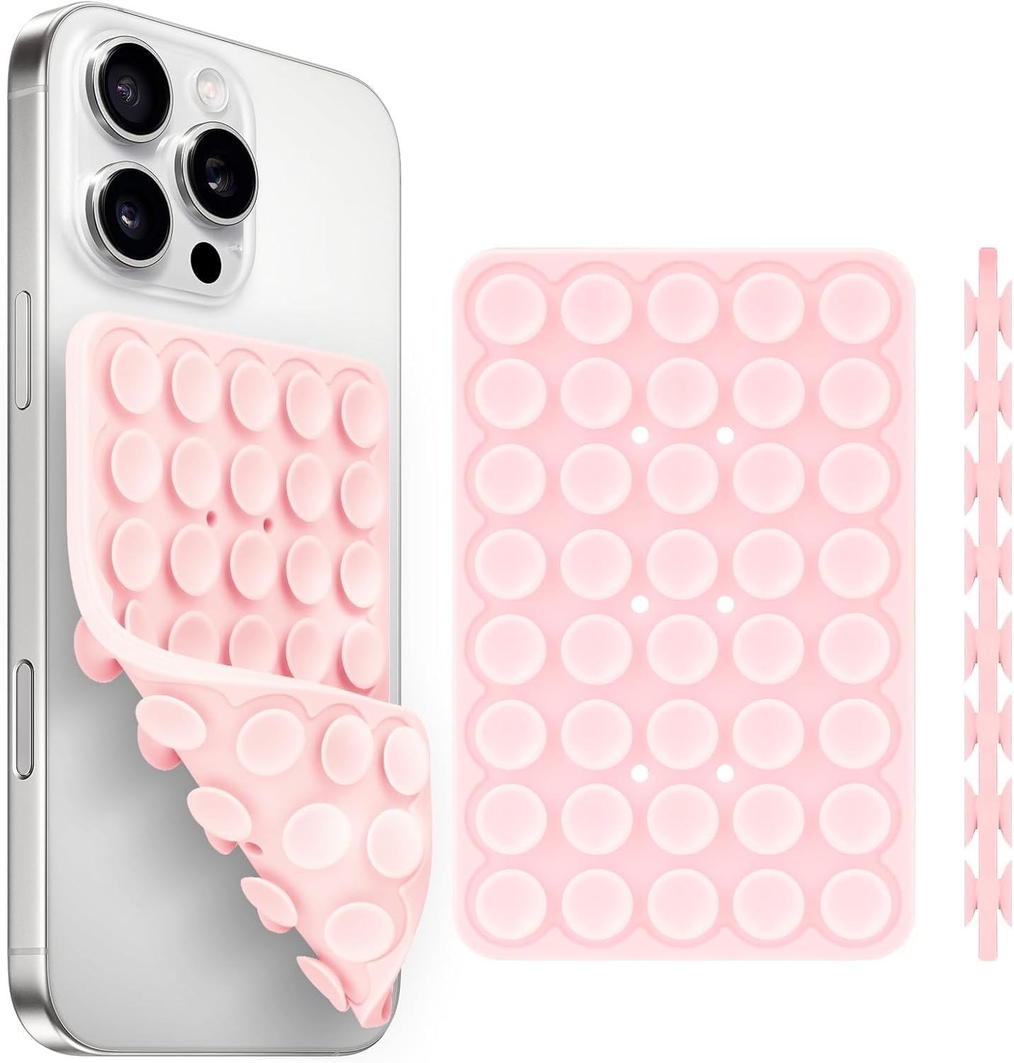 Support téléphone ventouse silicone double face rose pour iPhone et Android