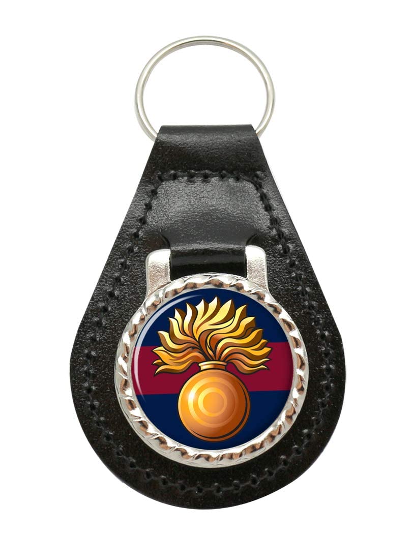 Giftshop Uk Unisex Black Leather And Silver Metal Grenadier Guards Grenade, British Army Leather Key Fob