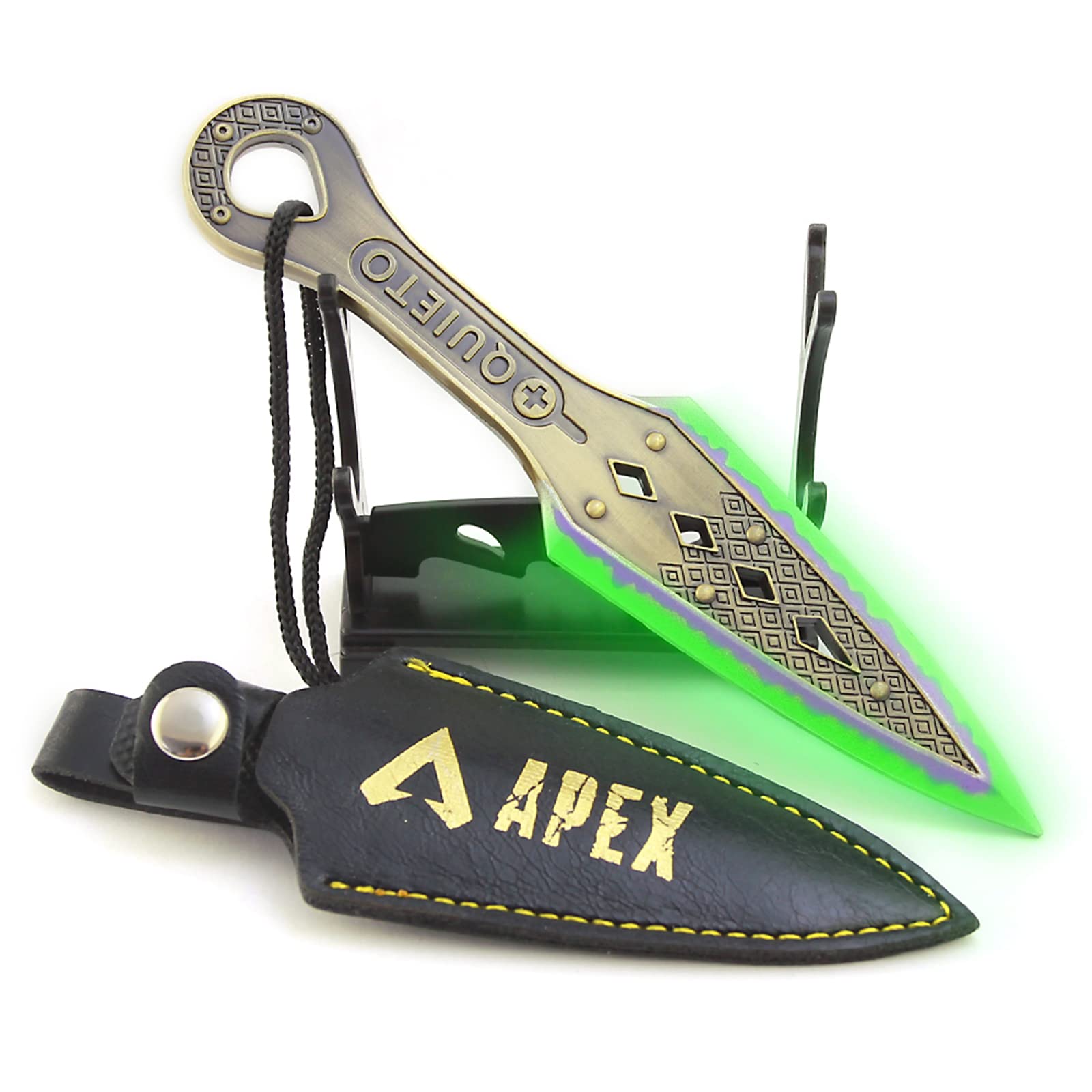 Furimmer APEX Legends Heirloom Wraith Kunai Dagger Neon Green Knife Model 6'' Metal Weapon Model Action Figure Ornaments Arts Toys Collection Present Kids Gift (Anti-Brass,Purple Edge,Luminous)