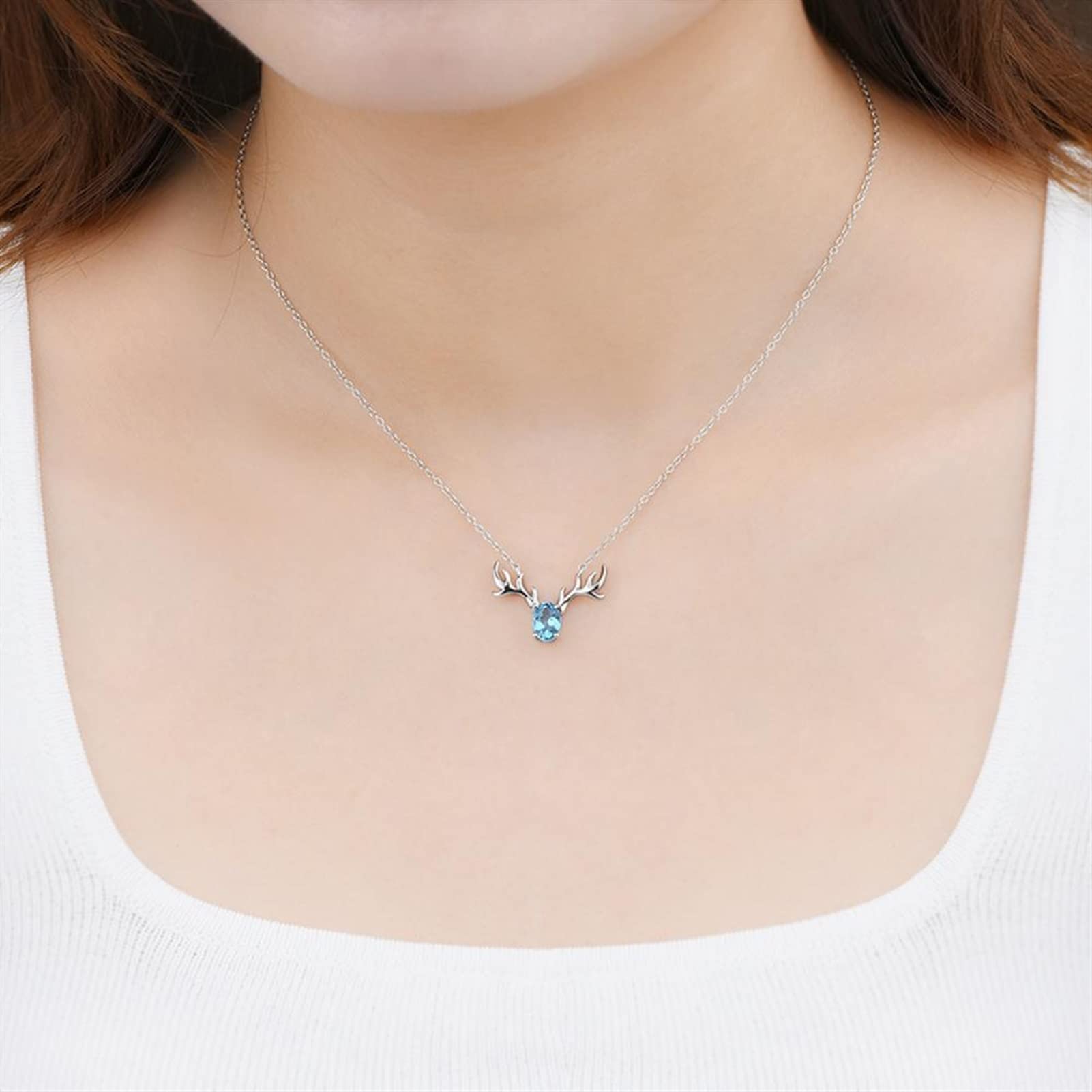 Collane Gioielli di Moda da Donna Classico Naturale Blu Topaz 0.92 Carat Deer Design Squisita Elegante Collana Pendente Collana da Donna