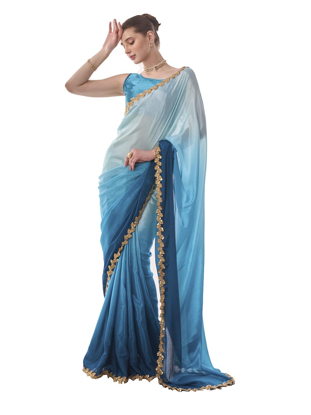 ORHANSWomen's Chiffon Two-Tone Saree With Sequin Lace Work || Designer Saree For Wedding, Festival, Reception & Special Occasions