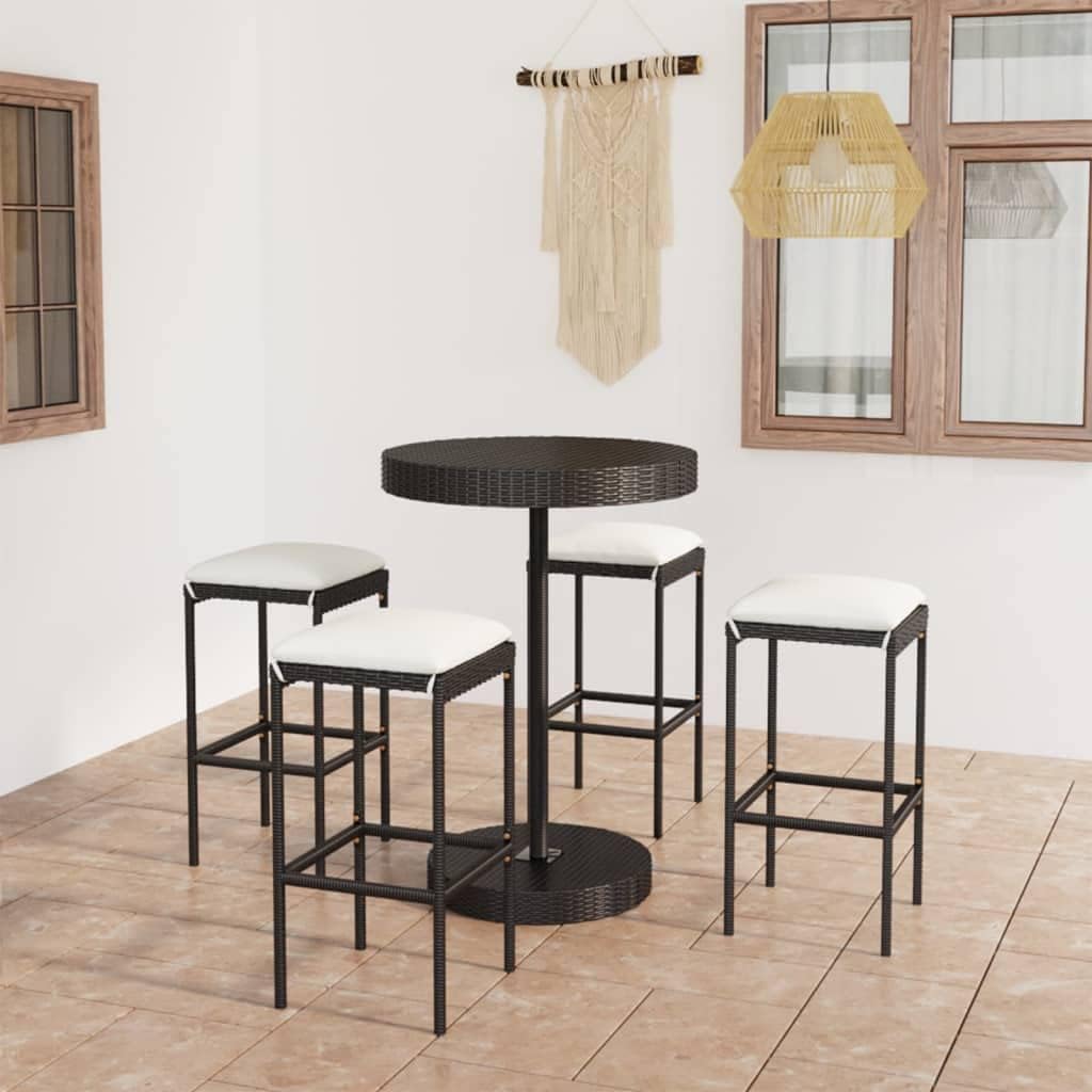 Patio Bar Set with Cushions,Patio Lounge Set,Outdoor Patio Furniture,Outdoor Furniture,for Patio,Garden,Poolside,Backyard,5 Piece Poly Rattan Black