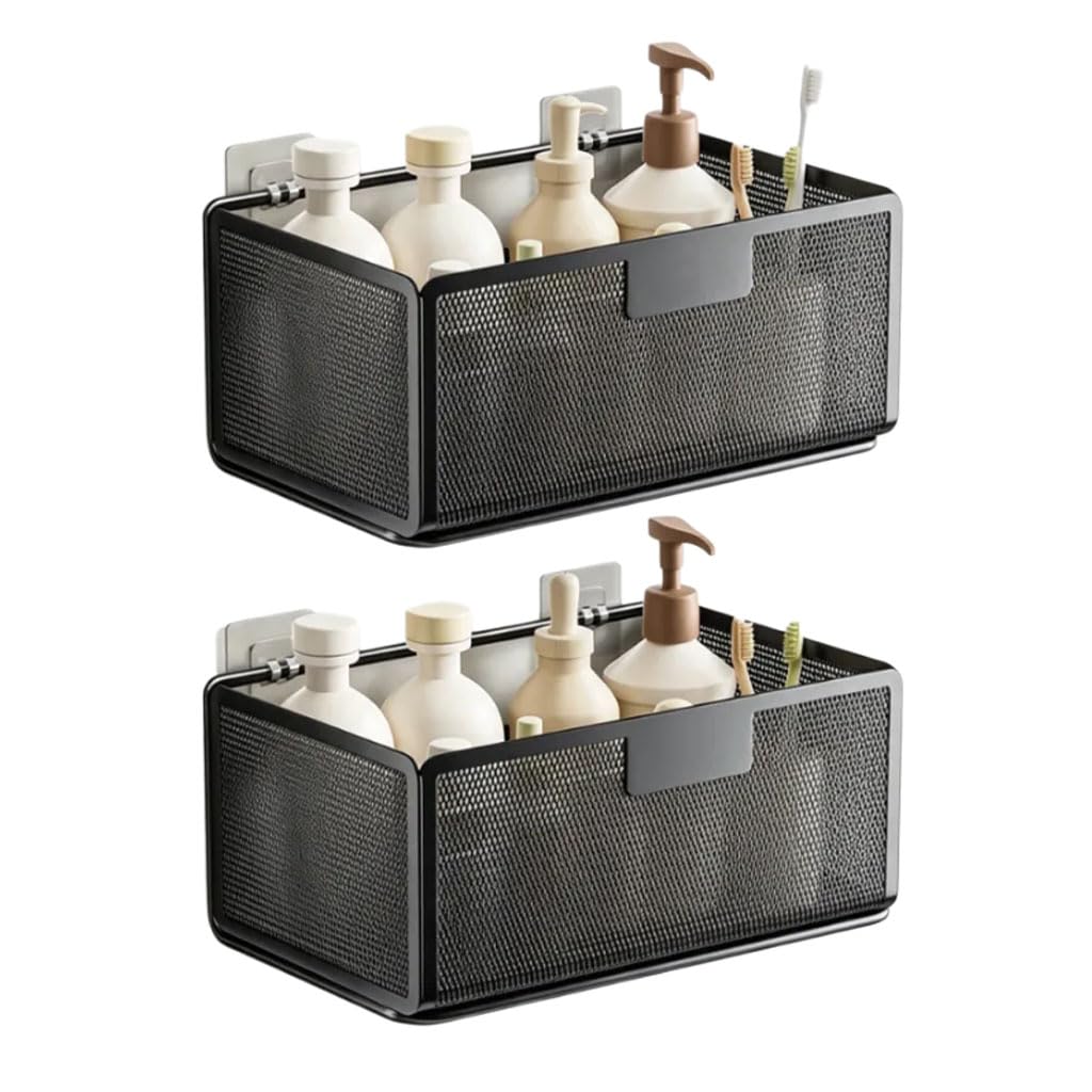 Mensola Doccia Senza Fori Set da 2, scaffale da Parete in Metallo, Cesto portaoggetti, Organizer da Bagno per Cosmetici, portashampoo per Doccia,Schwarz,26cm