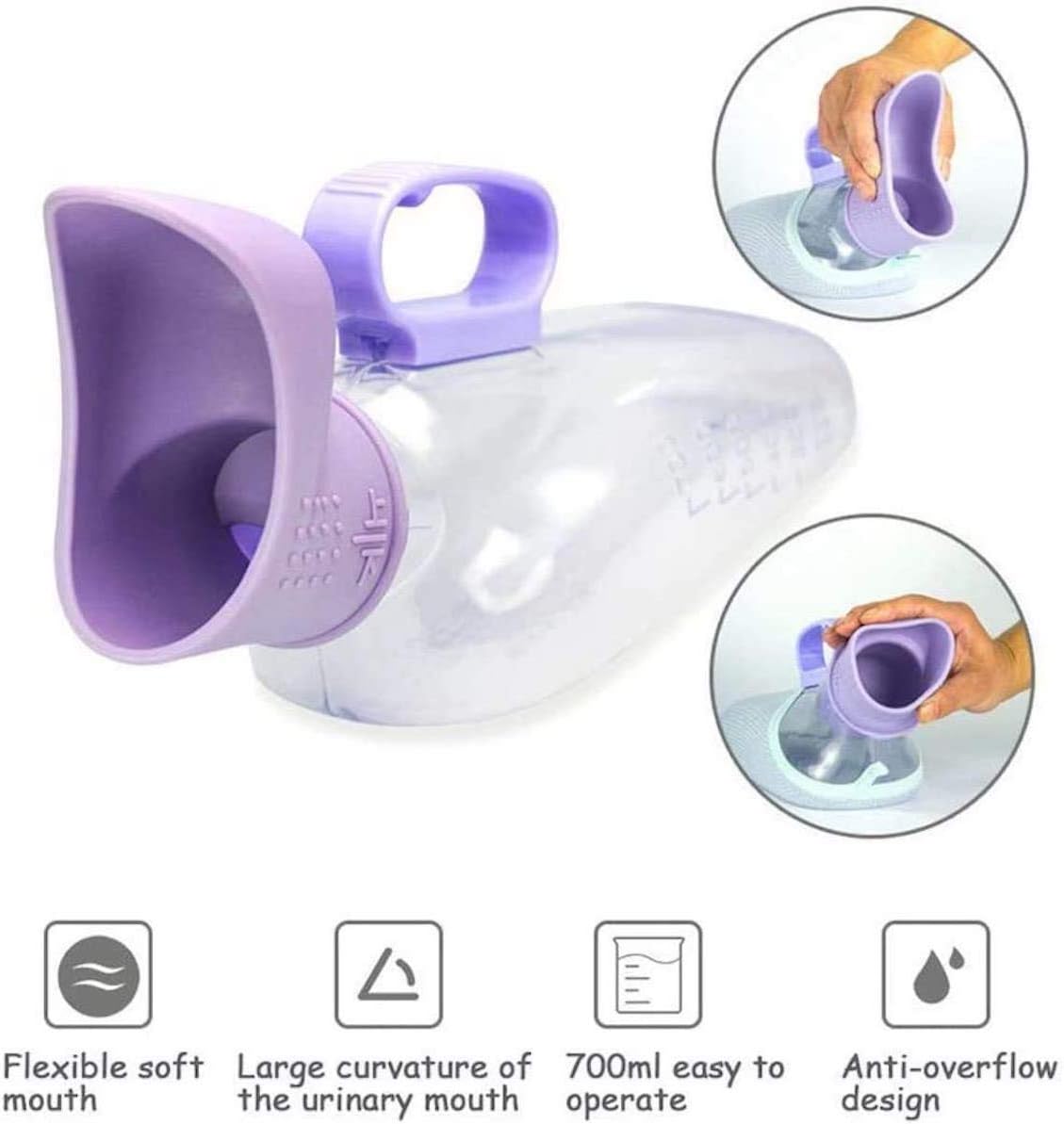 VOCA Urinal for Women, Spill Proof Female Urinal Container 700mL Spill Proof Urinal Chamb Female Portable Transparent Pee Bottles Easy to Clean Urinals for Female Home Bedridden Device (Urine Bottle)