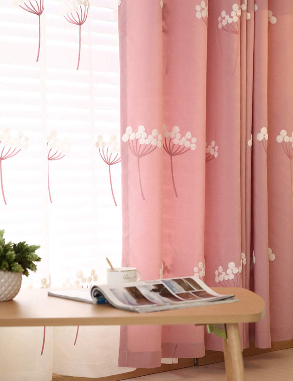 Lactraum Tenda da soggiorno trasparente con occhielli, ricamata, in voile, 300 x 245 cm (larghezza x altezza