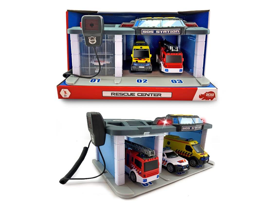 Dickie Toys - Centro di soccorso olandese, 31 x 22 x 16 cm, polizia, vigili del fuoco e ambulanza, 203716015004, blu/viola