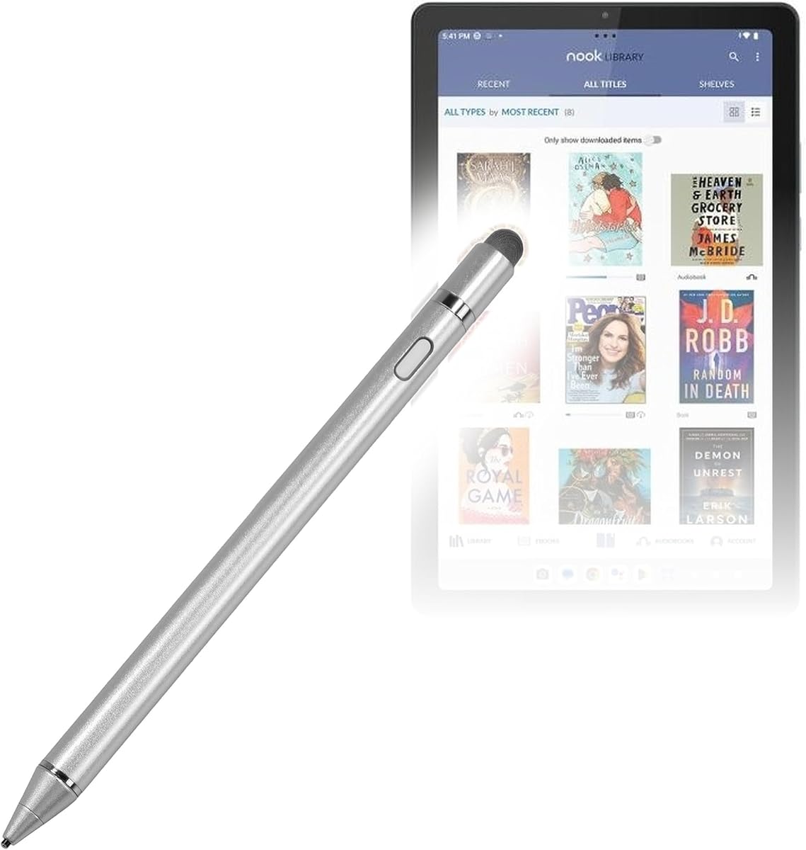 BoxWave Stylus Pen Compatible with Barnes & Noble Nook 9" Lenovo Tablet - AccuPoint Active Stylus, Electronic Stylus with Ultra Fine Tip - Metallic Silver