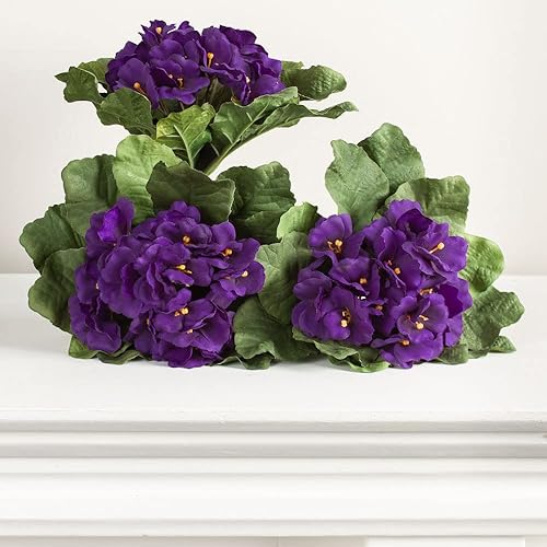 Miniatura 4 de Factory Direct Craft Arbustos de flores artificiales de seda violeta africana morada, paquete de 3 flores artificiales individuales de poliseda