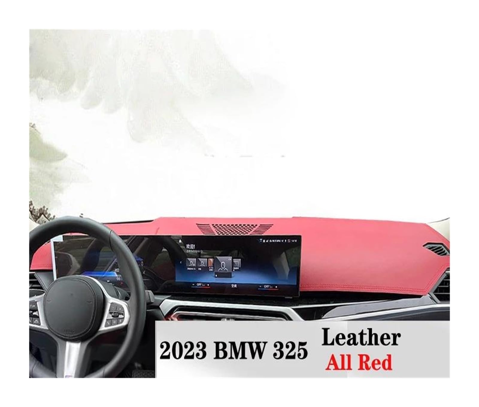 Tapis Tableau Bord intérieur Voiture Tapis Tableau Bord en Cuir PU Pare-Soleil Anti-UV pour Mercedes pour Benz GLC X254 C254 400e 2023-2025(Tout Rouge,LHD)