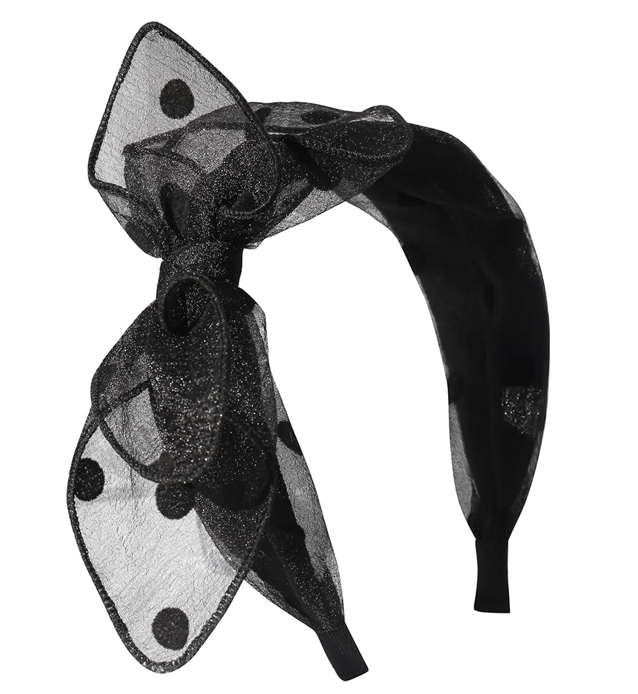 LisLic Women's Black Knotted Polka Dots Bows Headbands for Women Non Slip, Girls Soft Comfy Stretchy Wide Bowtie Hair Accessories Christmas Gift (Side