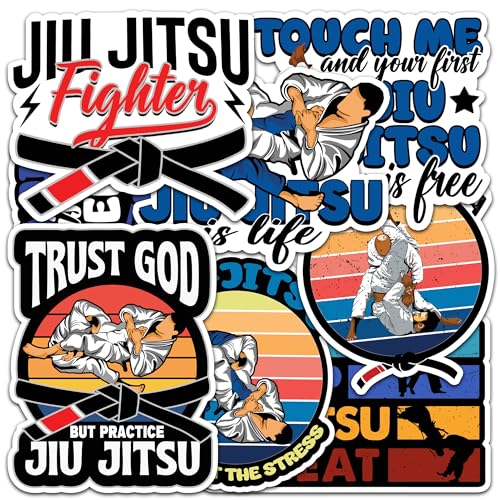 Image of Jiu Jitsu Sticker 8 Pcs (Large Size) Vinyl Stickers Laptop Waterproof Decal for Car Bumper Water Bottle Notebook Luggage Window Birthday Decorations - Size 4 Inches